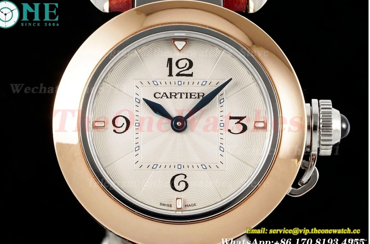 30mm SS De Ladies White LE Cartier Quartz RG Dial Red Pasha AF 0325